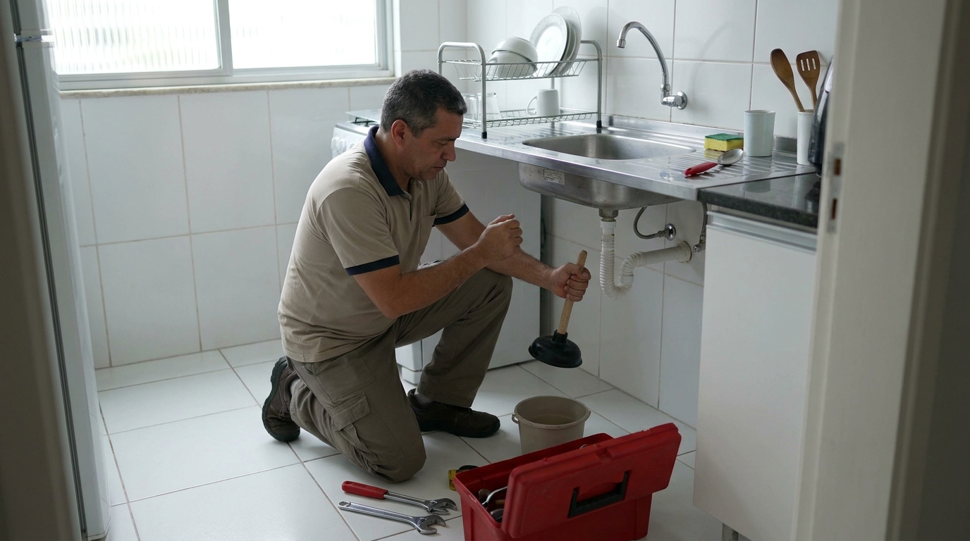 Desentupimento de pia residencial em Niterói‑RJ