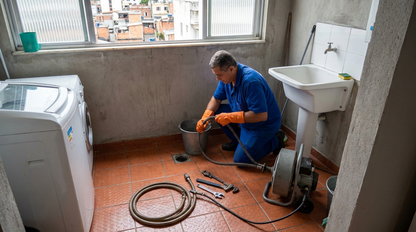 Desentupimento de ralo com equipamento em Niterói‑RJ