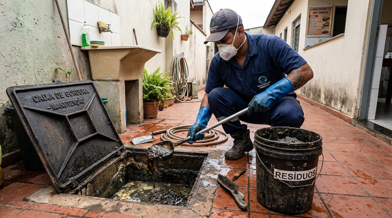 Remoção de resíduos da caixa de gordura em Niterói‑RJ